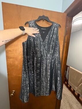 Lane Bryant Black and Silver Floral Midi Dress